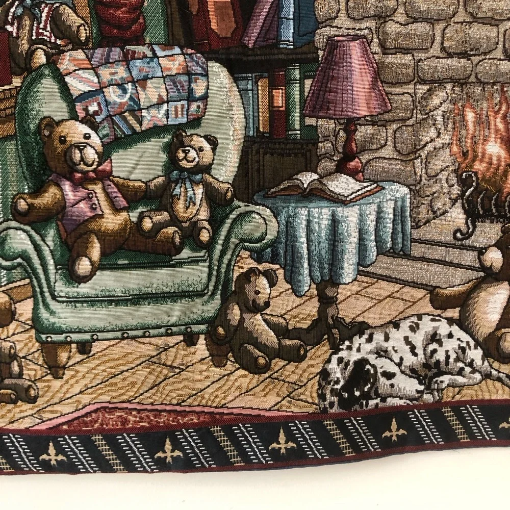 The Bear Den Vintage Tapestry Wall Hanging Cottagecore Cabin Nursery Made in USA